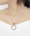 Person wearing Double Rope Twisted Wire Jewelry Set With Gold Bar Enhancer Pendant 2mm Box Chain Necklace 45cm Plus 5cm Extension.