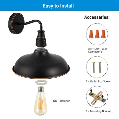 Diagram of Gooseneck Outdoor Barn Light Wall Sconce 2 Pack Rustic Bronze with accessories and installation components.