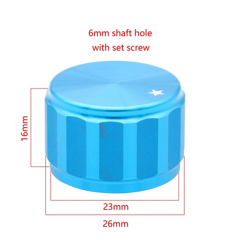 4 Pack Heavy Duty Machined Aluminum Control Knobs For High Fi Receivers And Turntables Featuring Solid One Piece Frame And Grippy Tread Pattern For Smooth Flawless Volume Tweaks, blue knob, 6mm shaft, 26mm diameter, 16mm height.