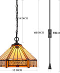 Lit Tiffany Style Pendant Light Hardwired Yellow Hexagon Stained Glass 12 Inch Mission Hanging Lamp S011 with dimensions