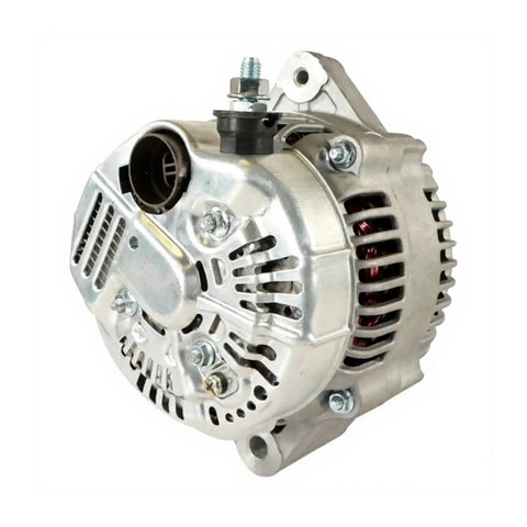 Alternator RE65414 compatible with John Deere Marine Engines 6081AFM75 and 6125AFM01, silver metallic finish, front view