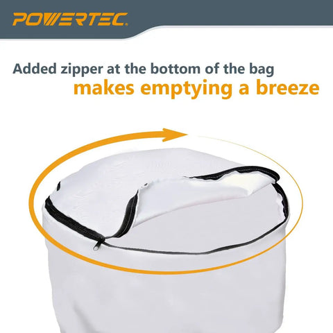 Pro Grade 1-Micron Dust Filter Bag For Wall Mount Dust Collectors, zipper detail, 14 inch diameter, 24 inch long