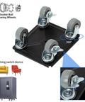 Heavy Duty Furniture Movers With 360 Degree Roller Wheels Set Includes Lifter Tool For Easy Moving Of Heavy Loads Up To 880 Lbs showing four carbon steel rollers with locking switch.