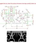 Dimensional drawing of 4080 T Slot Aluminum Extrusion For 3D Printer Parts And CNC DIY Black 400mm By 2 Framing Rail