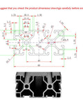 Technical drawing and profile view of 4080 T Slot Aluminum Extrusion for 3D Printer Frames and CNC DIY Builds Black Anodized 500mm by 20mm.