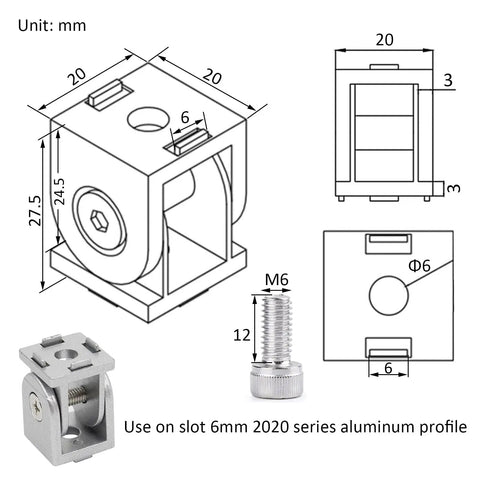 Technical drawing and photo of 4 Piece Black 2020 Aluminum Extrusion Pivot Hinge Swivel Angle Bracket With Handle For 20 Series 20 By 20 2040.