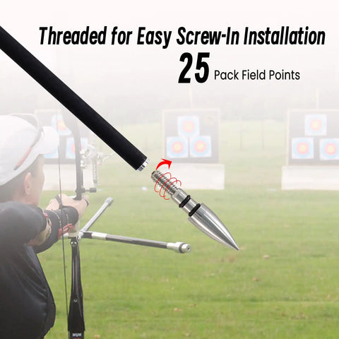 Threaded archery arrow tip installation with 25 Pcs Archery Field Points 100 To 125 Grain Stainless Steel Arrow Tips With Case