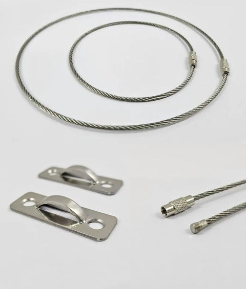 Heavy Duty Stainless Steel Anti Tip Furniture Anchors for Baby Proofing And Child Home Safety Rock Solid Earthquake Straps with cables and mounting plates.