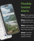 Commercial Three Phase Smart Energy Monitor With No Sweat Install Clamp Sensors Track Real Time Usage And Solar Net Metering For Dead Simple Business Power Tracking on smartphone screen with alerts.