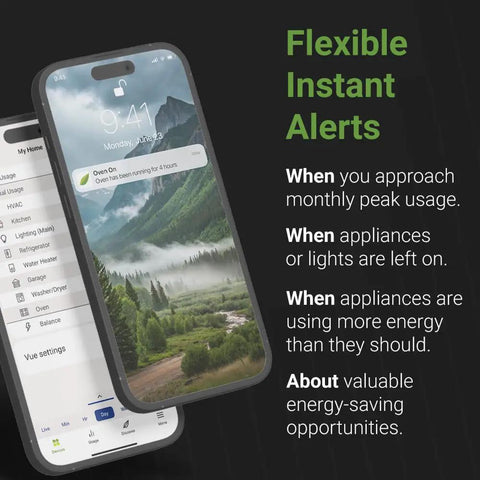 Commercial Three Phase Smart Energy Monitor With No Sweat Install Clamp Sensors Track Real Time Usage And Solar Net Metering For Dead Simple Business Power Tracking on smartphone screen with alerts.