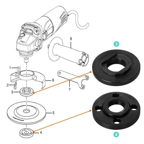 Diagram showing parts of a 14 Piece Angle Grinder Flange Nuts Set 5/8-11 For 4-1/2 Inch Grinders Includes 6 Inner Nuts, 6 Outer Nuts