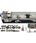 TechTONGDA metal lathe 8x31in front view with double chuck and 1100W brushless motor, accessory kit