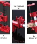 Close-up of Heavy Duty Steel Pipe Clamps With Comfort Grip Rubber Sleeves, showcasing details and components for woodworking use.