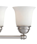 Bella Bath Light In Brushed Nickel with Etched Glass, part of the 6.5 Inch Depth By 31 Inch Wide By 9 Inch High Vanity Light