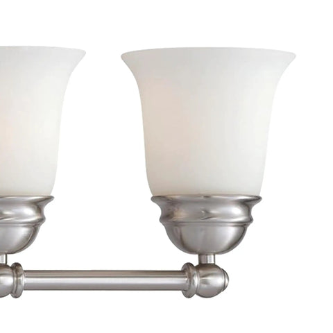 Bella Bath Light In Brushed Nickel with Etched Glass, part of the 6.5 Inch Depth By 31 Inch Wide By 9 Inch High Vanity Light