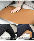 Premium Car Seat Leg Support Pad Cushion For Mini John Cooper Works Electric 2025 2026 Models with PU leather, shown before and after installation.