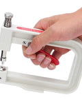 Close-up of the Top-Notch Hand Press Pearl Setting Machine For Crafting with a hand operating it, designed for jewelry making.