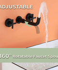 Matte Black Wall Mount Bathroom Faucet With Two-Handle Design, Honeycomb Spout For Less Splash, 8 Inch Center Rough-In Valve
