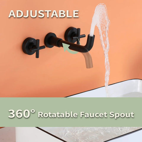 Matte Black Wall Mount Bathroom Faucet With Two-Handle Design, Honeycomb Spout For Less Splash, 8 Inch Center Rough-In Valve