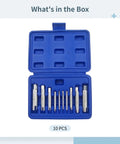 Heavy Duty 10 Pc Screw Tap Extractor Set M4 To M22 High Hardness Carbon Steel Easy Out Repair Kit For Stripped Damaged Broken Head Bolts Solid Grip In Your Car Or Home Tool Box, blue case open
