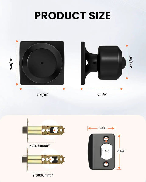 Dimensions of Six Pack Matte Black Interior Door Knobs With Privacy Function For Bedroom Or Bathroom, Easy Grip Door Knobs