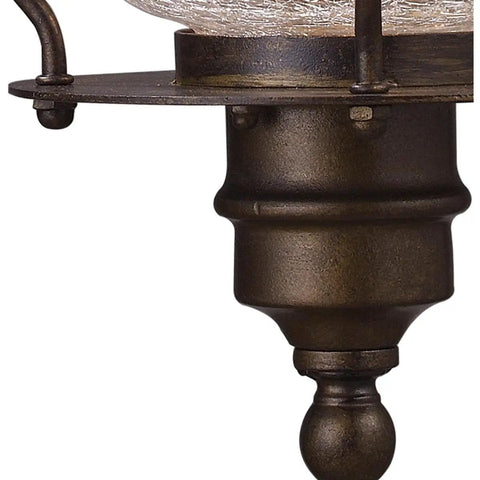 Close-up of Wikshire 8 Inch Wide 1 Light Outdoor Pendant in coffee bronze and clear crackle glass
