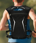 Back view of Lightweight Running Hydration Pack with Built In Water Reservoir and Breathable Back Panel on a runner