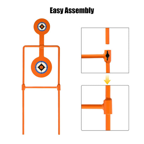 Double Spinner Auto Reset Steel Target For Handguns Up To.44 Magnum With 3.5 Inch And 4.5 Inch Targets; easy assembly details