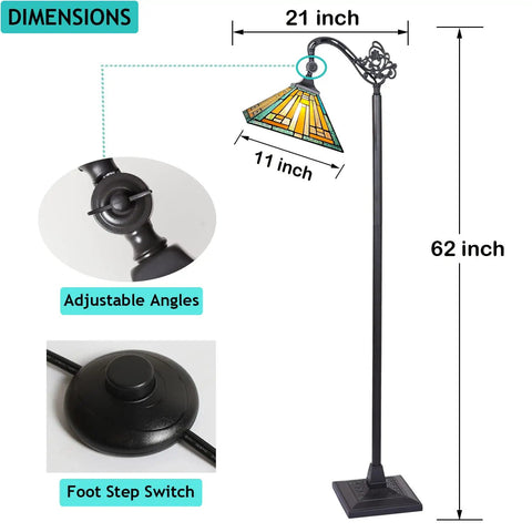Tiffany Style Reading Floor Lamp With Stained Glass Shade Gooseneck Tall Standing Lamp For Living Room Bedroom And Home Office Lighting With A 62 Inch Tall Frame And An 11 Inch Wide Shade for cozy reading