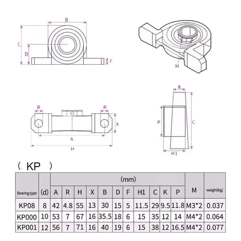 Upgrade Your 3D Printer Build With This Killer Lead Screw Guide Rail Kit Featuring Stainless Steel T10 Rods Up To 1000mm Brass Nuts Bearing Brackets And Flexible Couplings For Smooth Precision Z Axis Movement Today. KP bearing dimensions chart and 3D drawing