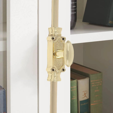 Solid Brass Window Cremone Bolt With Classic Style, Heavy Duty 6 Feet, Polished Lacquered Finish, Cut-To-Fit Rod on white window