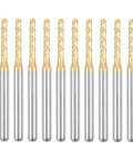Two Millimeter Titanium-Coated Carbide End Mill For PCB Engraving And Milling, Set Of Ten, One Eighth Inch Shank CNC Router Bits