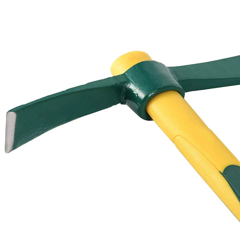 Close-up of Two Pack 15 Inch Solid Pick Mattock With Heavy Duty Rubber Handle Forged Garden Pick Axe Weeding Mattock Adze Hoe head