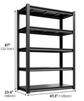 Heavy Duty Steel Garage Shelving Unit 48 Inch Wide Five Shelf Storage Rack Ideal For Tools Bins And Heavy Equipment, side view.