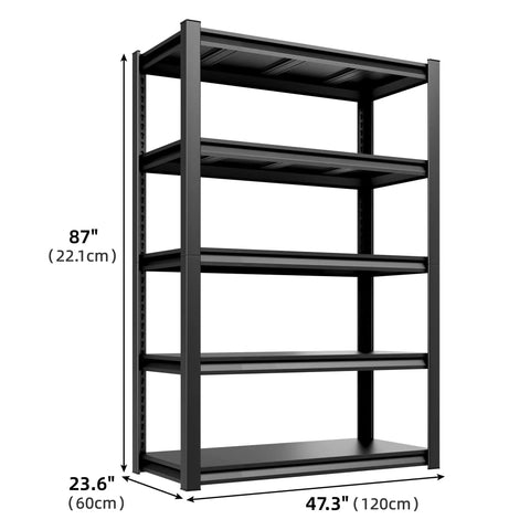 Heavy Duty Steel Garage Shelving Unit 48 Inch Wide Five Shelf Storage Rack Ideal For Tools Bins And Heavy Equipment, side view.