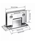 Heavy Duty Stainless Steel Door Hinges Set Of 2 Rock Solid 90 Degree Corner Brackets for Closet Cabinet with dimensions shown.