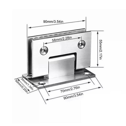 Heavy Duty Stainless Steel Door Hinges Set Of 2 Rock Solid 90 Degree Corner Brackets for Closet Cabinet with dimensions shown.