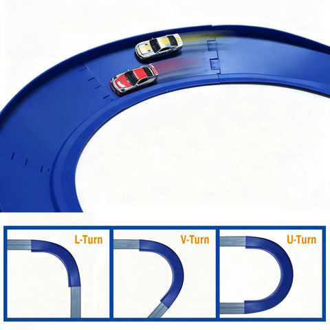 Flexible Dual Lane Race Track Set with U Turn Design for Kids 13 Feet including L, V, U-turns and side by side racing