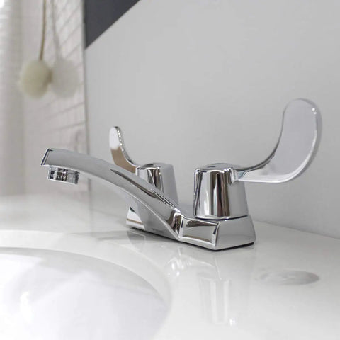 Commander Centerset Bathroom Faucet With 4 Inch Wrist Blade Handles Chrome Finish Go To Choice Lead Free Brass Construction