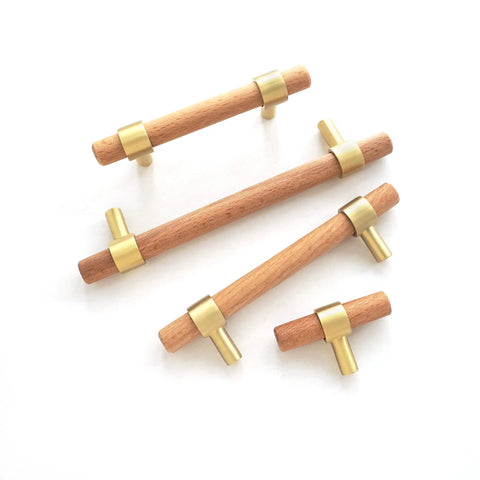 4.5 Inch Wood Gold Drawer Pulls Beech Cabinet Handles Brushed Brass for Dresser Cupboard Hardware