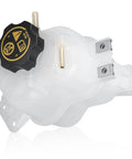 Upgrade Your Ride With This Heavy Duty Front Engine Coolant Reservoir Replacement Radiator Expansion Tank With Cap For 2013 2014 2015 Chevy Spark viewed from the side showing black fill cap.