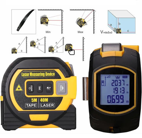 Sick 3 In 1 Laser Tape Measure With Digital Distance Reader And Pro Laser Crosshair. Fire Accuracy For Construction And Diy Projects. Packs 16 Foot Steel Tape Plus 197 Foot Laser Sight. An Absolute Game Changer For House Refits And Floor Layouts.