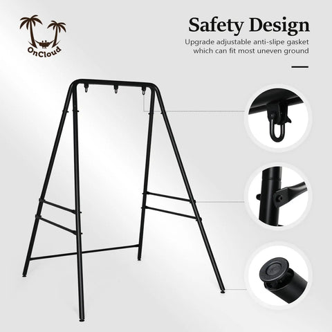 Upgraded Heavy Duty Hammock Chair Stand, Metal Swing Frame With Four Side Crossbars And Back Crossbar, Anti Slip Legs, Sturdy Steel Construction, Perfect For Porch, Backyard, Indoors Or Outdoors, Black showing details of anti-slip legs