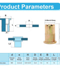 M5 rivet nut, zinc-plated carbon-steel flat-head threaded insert; 100 pcs with dimension diagram.