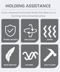 Infographic showing features of the 10 Piece Quick Release Toggle Clamps Set For Woodworking And Welding Fixtures, Vertical And Horizontal Heavy Duty Workholding, Easy One Hand Release, Zinc Plated Anti Rust Finish, Durable Grips, Secure Hold For Tight Positions, including optimal material, good quality, strong, wear-resistant, no burrs, easy to carry.