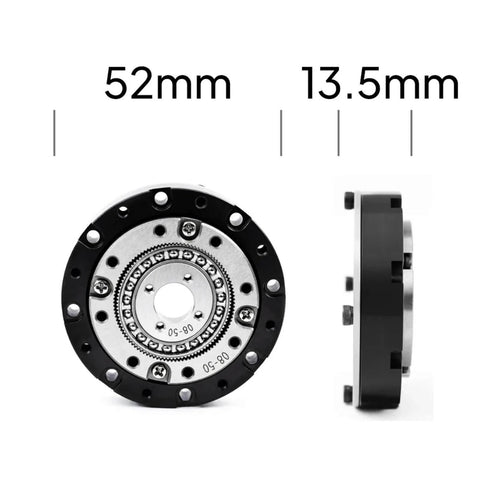 Compact Hollow Shaft Servo Reducer For NEMA 14 17 Motors 52mm Gearbox With Strain Wave Harmonic Drive front and side view