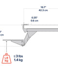 Razor Smooth Glide Under Desk Keyboard Tray With Adjustable Height Slide Out Arm dimensions diagram showing width and height.