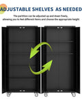 Heavy Duty 72 Inch Locking Storage Cabinet With Wheels And Pegboard, open doors showing adjustable shelves