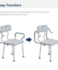 PreserveTech 360 Degree Swivel Shower Chair with arms raised for easy tub transfers, aluminum frame, single unit.