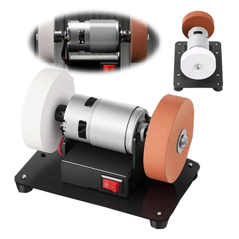 Top-Tier Electric Bench Grinder With Dual Wheels For Polishing Metal, Wood And Knives, featuring powerful 96W motor and two grinding wheels.